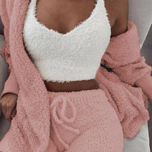 Load image into Gallery viewer, Fluffy Hooded Open Front Teddy Coat & Short Sets