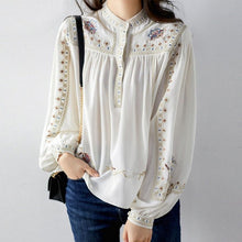 Load image into Gallery viewer, Elegant White Top Quality Embroideried Chiffon Blouse