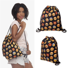 Load image into Gallery viewer, Funny Emoji Print Drawstring Bag