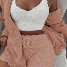 Load image into Gallery viewer, Fluffy Hooded Open Front Teddy Coat & Short Sets