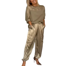 Load image into Gallery viewer, Women's Smooth Satin Half-sleeved Top and Pant Suit