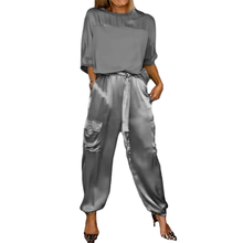 Load image into Gallery viewer, Women's Smooth Satin Half-sleeved Top and Pant Suit