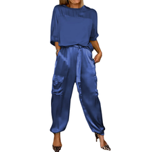 Load image into Gallery viewer, Women's Smooth Satin Half-sleeved Top and Pant Suit