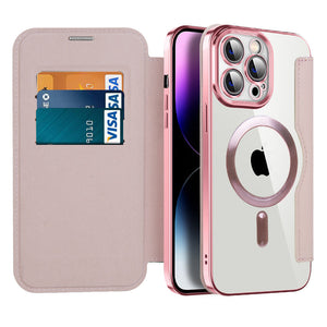 Transparent Electroplated Magnetic Leather Flip Case for iPhone