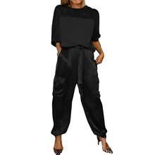 Load image into Gallery viewer, Women's Smooth Satin Half-sleeved Top and Pant Suit
