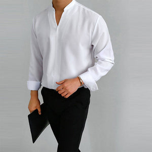 Men's Casual Solid Color V-Neck Long Sleeve Shirt