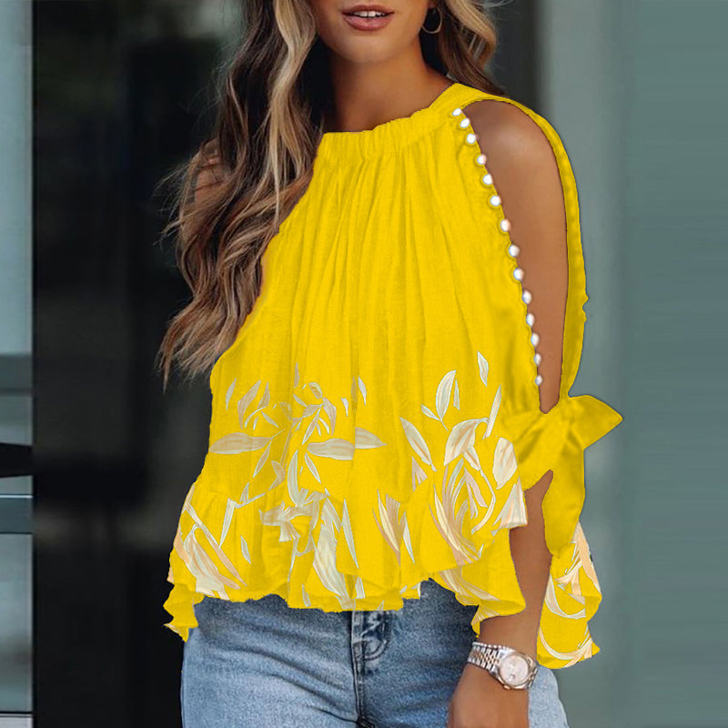 Cold Shoulder Long Split Sleeve Bohemian Top