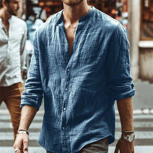 Solid Color Casual Stand Collar Long Sleeve Shirt