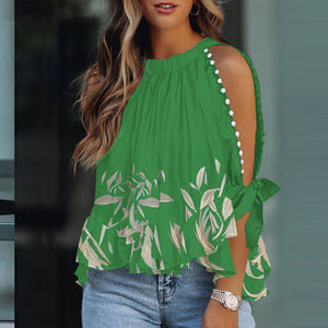 Cold Shoulder Long Split Sleeve Bohemian Top