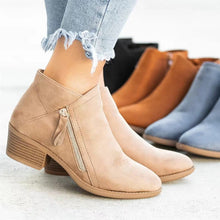 Load image into Gallery viewer, Women&#39;s Chunky Heel Side Zip Ankle Boots