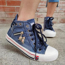 Load image into Gallery viewer, Denim High-Top Back Lace-up Canvas Shoes