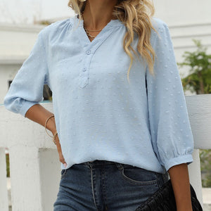 Stand Collar Mid Sleeve Shirt