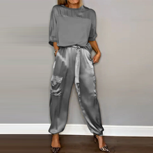 Load image into Gallery viewer, Women's Smooth Satin Half-sleeved Top and Pant Suit