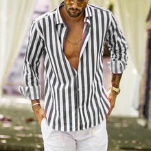 Load image into Gallery viewer, Men&#39;s Striped Button Long Sleeve Shirt
