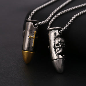 Holy Cross Bullet Skull Necklace