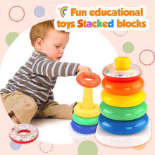 Load image into Gallery viewer, Rock-a-Stack toys rainbow tower Stacked blocks