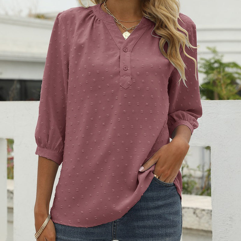 Stand Collar Mid Sleeve Shirt