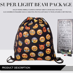 Funny Emoji Print Drawstring Bag