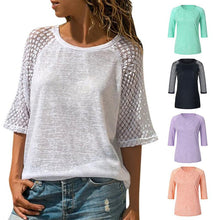 Load image into Gallery viewer, Lace Stitching Round Neck Cropped T-Shirt
