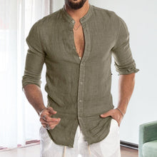 Load image into Gallery viewer, Long-sleeved Loose-fitting Men&#39;s Shirt With A Stand-up Collar In Linen