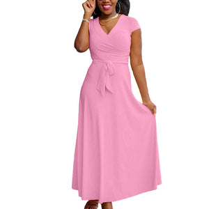 V Neckline Short Sleeve Casual Dress