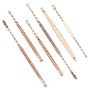 6pcs set Stainless Steel Ear Pick Ear Wax Remover Cleaner Tool Rose Gold