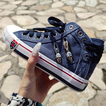 Load image into Gallery viewer, Denim High-Top Back Lace-up Canvas Shoes