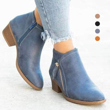 Load image into Gallery viewer, Women&#39;s Chunky Heel Side Zip Ankle Boots