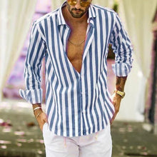 Load image into Gallery viewer, Men&#39;s Striped Button Long Sleeve Shirt