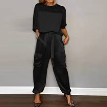 Load image into Gallery viewer, Women's Smooth Satin Half-sleeved Top and Pant Suit