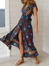 Load image into Gallery viewer, New Bohemian Big Pendulum V-Neck Beach Holiday Tie Printing Maxi Dresses.MC