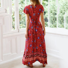 Load image into Gallery viewer, New Bohemian Big Pendulum V-Neck Beach Holiday Tie Printing Maxi Dresses.MC