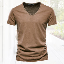Load image into Gallery viewer, Plain Slub Cotton V-neck T-shirt
