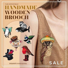 Load image into Gallery viewer, Handmade Wooden Magpie Brooch