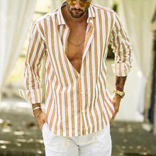 Load image into Gallery viewer, Men&#39;s Striped Button Long Sleeve Shirt