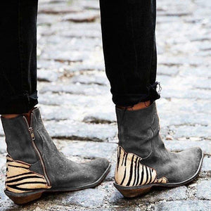 Casual Pointed Toe Zebra-Striped Boots