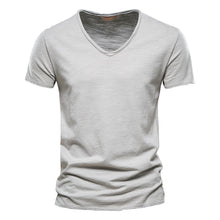 Load image into Gallery viewer, Plain Slub Cotton V-neck T-shirt