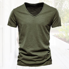 Load image into Gallery viewer, Plain Slub Cotton V-neck T-shirt