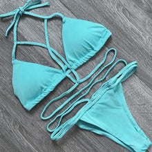 Load image into Gallery viewer, Solid Color Lace-Up Swimsuit