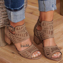 Load image into Gallery viewer, Buckle Hollow Heeled Sandals