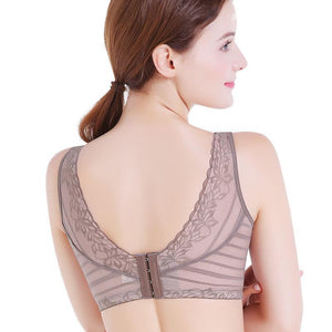 Stripes Lace Push-Up Seamless Breathable Zipper Bra