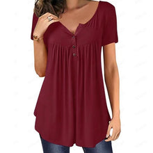 Load image into Gallery viewer, Women Plain Ruched Button T-Shirt