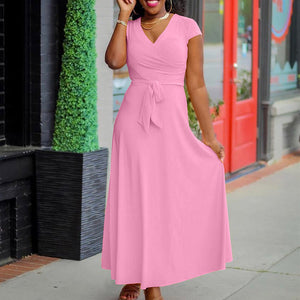 V Neckline Short Sleeve Casual Dress