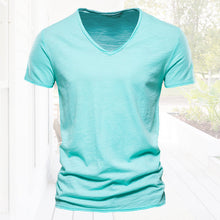 Load image into Gallery viewer, Plain Slub Cotton V-neck T-shirt