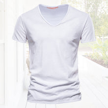 Load image into Gallery viewer, Plain Slub Cotton V-neck T-shirt