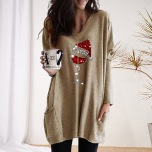 Women's Christmas Wine Glass T-shirts