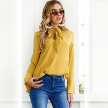 Load image into Gallery viewer, Lace-up Long Sleeve Chiffon Blouse