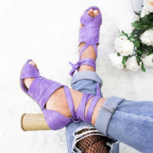 Load image into Gallery viewer, Casual Solid Color Lace Up High Heel Sandals