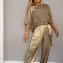 Load image into Gallery viewer, Women's Smooth Satin Half-sleeved Top and Pant Suit