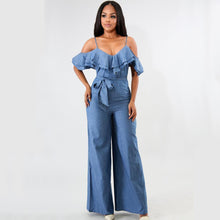 Load image into Gallery viewer, Sling Low-cut Ruffled Wide-leg Jumpsuit